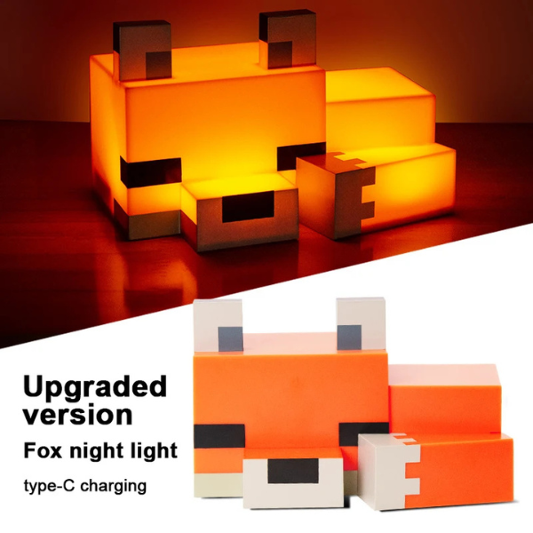 Fox-shaped night light with type-C charging feature on a dark background