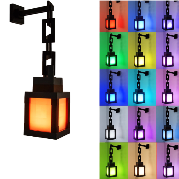 Pixel style LED lantern night light with 16 RGB colors and remote control USB rechargeable gaming decor lamp