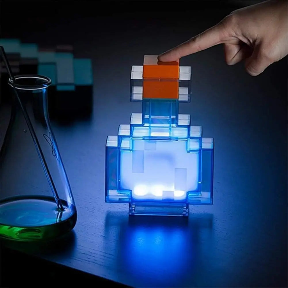 Pixel potion lamp LED gaming night light block style potion bottle desk lamp for pixel gaming room decor
