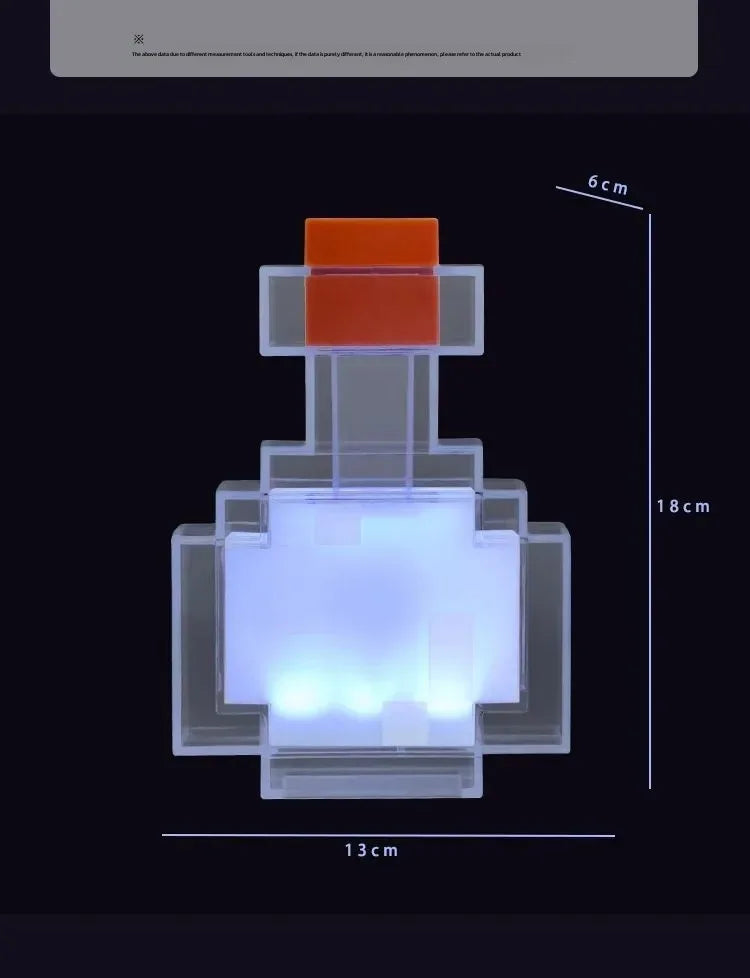Pixel potion lamp LED gaming night light block style potion bottle desk lamp for pixel gaming room decor