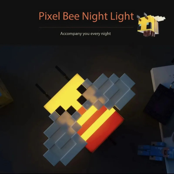Pixel bee night light LED gaming lamp cute block style bee desk lamp for pixel gaming room decor
