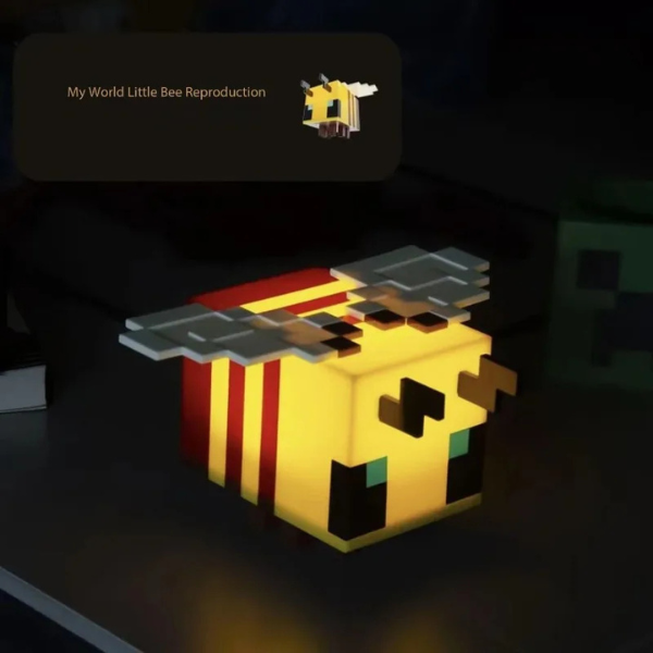 Pixel bee night light LED gaming lamp cute block style bee desk lamp for pixel gaming room decor